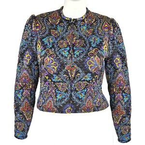 80s Vintage Neiman Marcus Silk Cropped Jacket Womens L Quilted Paisley Baroque